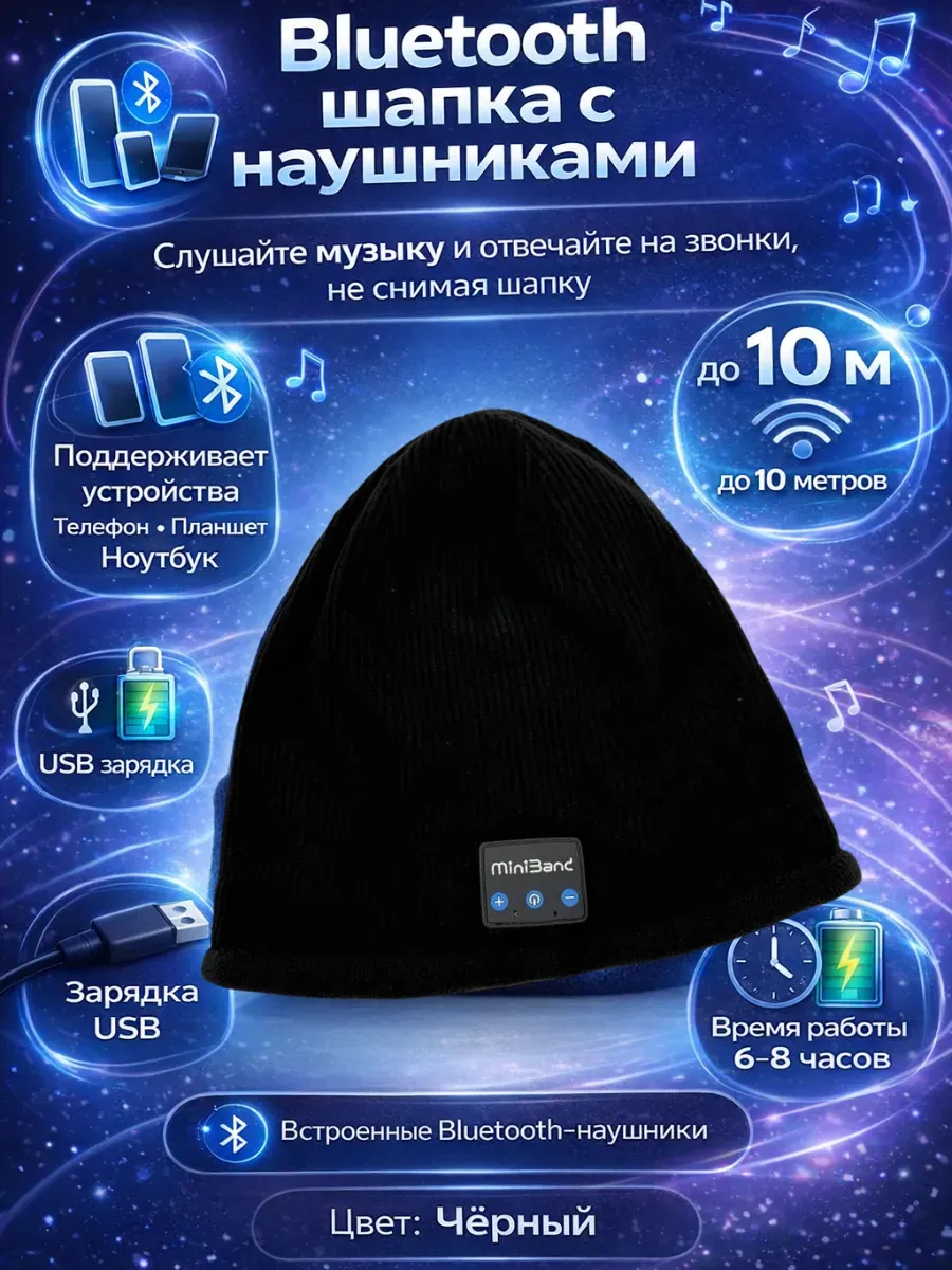 Шапка Bluetooth с наушниками беспроводная музыкальная