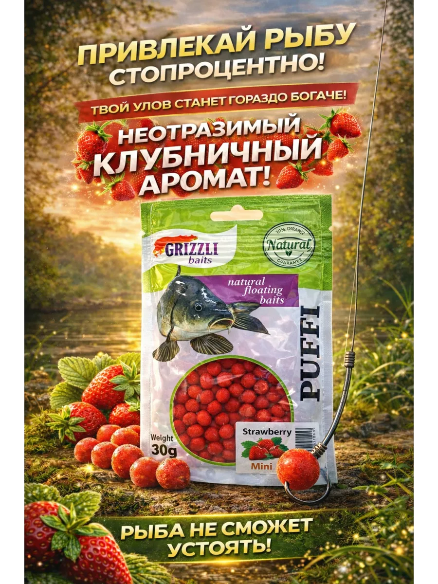 Пуффи клубника плавающие для рыбалки Mini 30 г, насадка