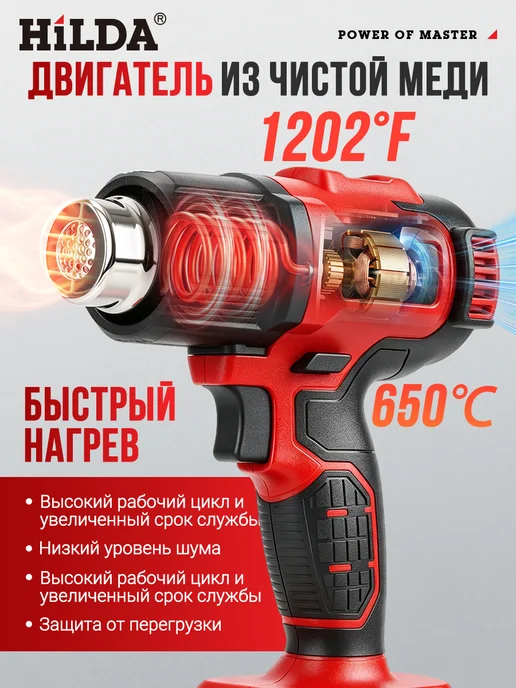 Фен строительный аккумуляторный Hilda 21В, вариант, фото 4