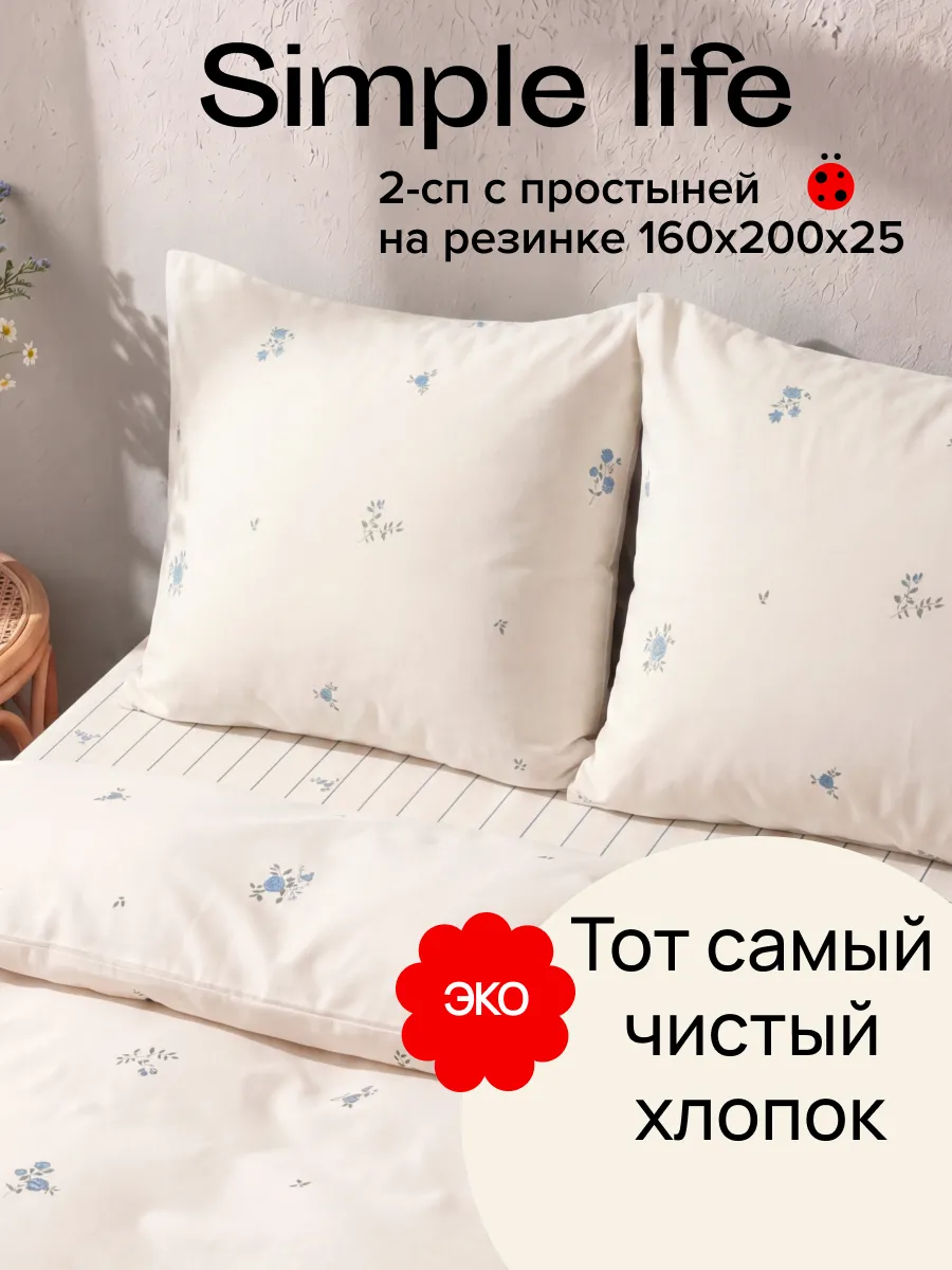 Постельное белье 2 спальное с простыней на резинке Simple