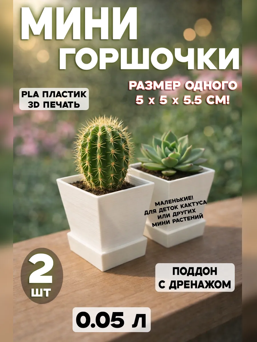 Мини горшок для кактусов и суккулентов 2шт