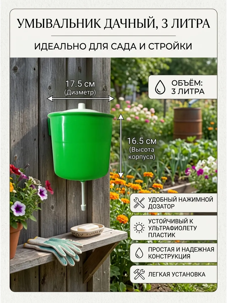 Рукомойник 3 л садовый подвесной, умывальник для дачи