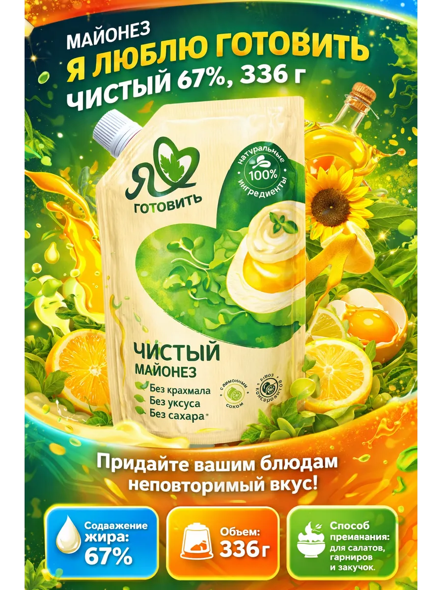 Майонез Я люблю готовить чистый 67%, 336г