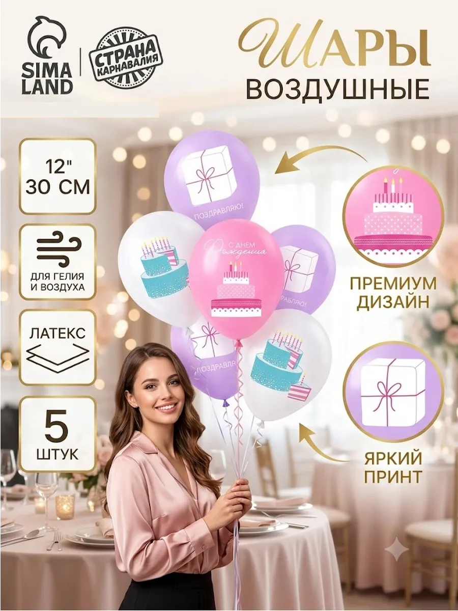 Воздушные шарики на День Рождения набор 5 шт.