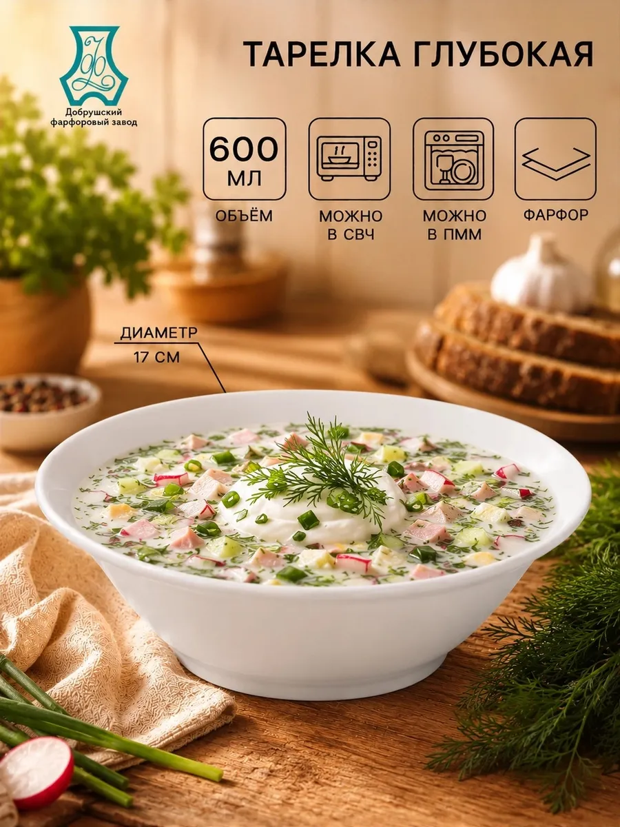 Тарелка глубокая для супа, окрошки 600 мл