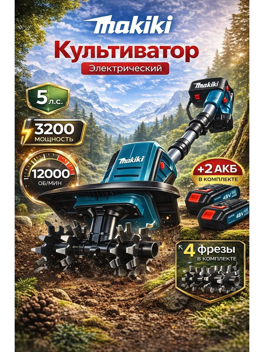 Мощный Культиватор аккумуляторный