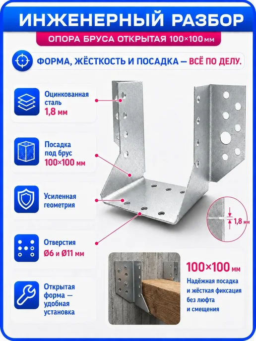 СтальКрепеж Опора бруса 100х100мм, открытая OBR R (10 шт), 10 шт, фото 7