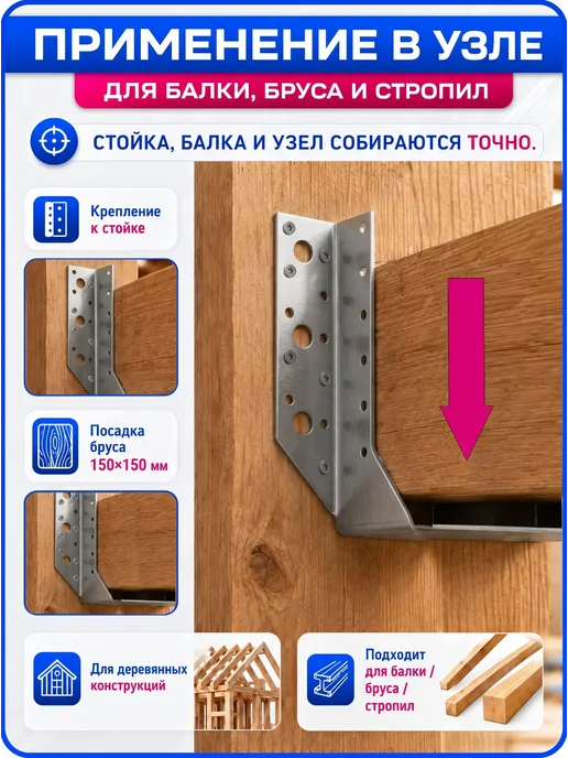 СтальКрепеж Опора бруса 150х150мм открытая OBR R (10 шт), 150x150 мм, 10 шт, фото 7