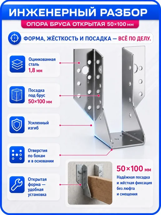 СтальКрепеж Опора бруса 50х100мм, открытая OBR R (10 шт), 10 шт, фото 6