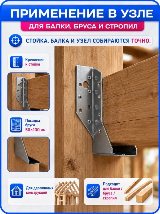 СтальКрепеж Опора бруса 50х100мм, открытая OBR R (10 шт), 10 шт, фото 8
