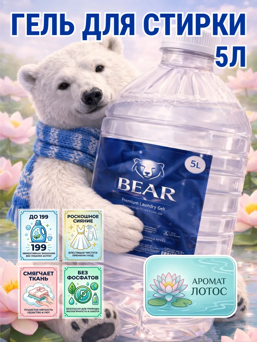 Гель для стирки BEAR 5 л аромат лотоса