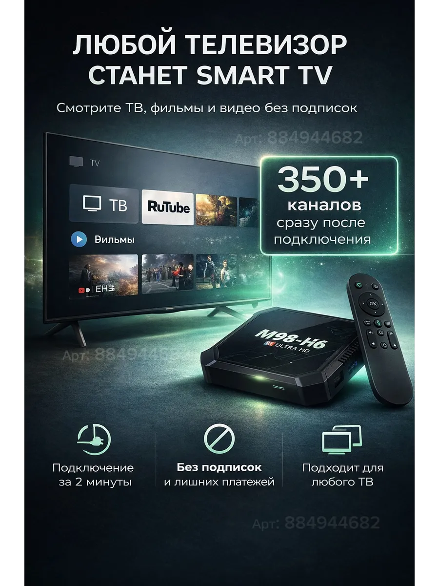 ТВ приставка Smart TV M98-H6 Android TV без подписок