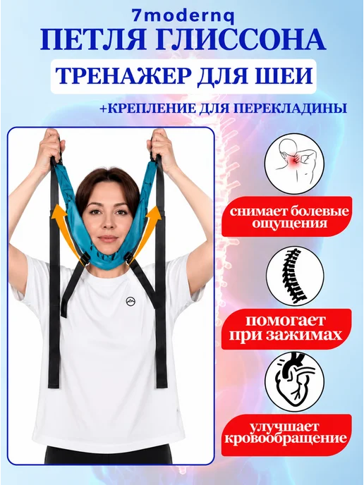 Петли для функционального тренинга, фитнес резинки Петля Глиссона для шеи с креплением на турник на дверь, голубой, фото 3