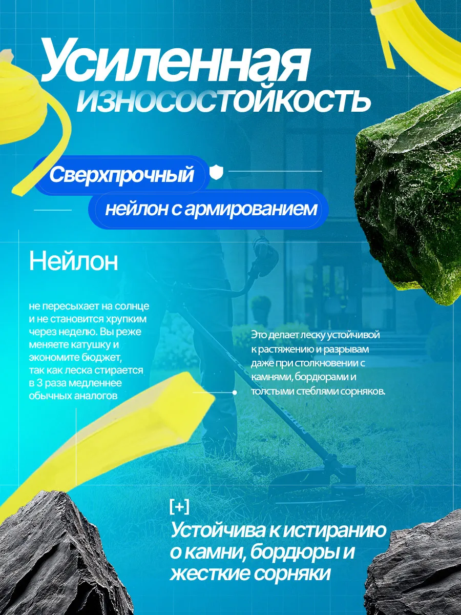 Прочная леска для триммера квадрат 2.4mm — фото 5