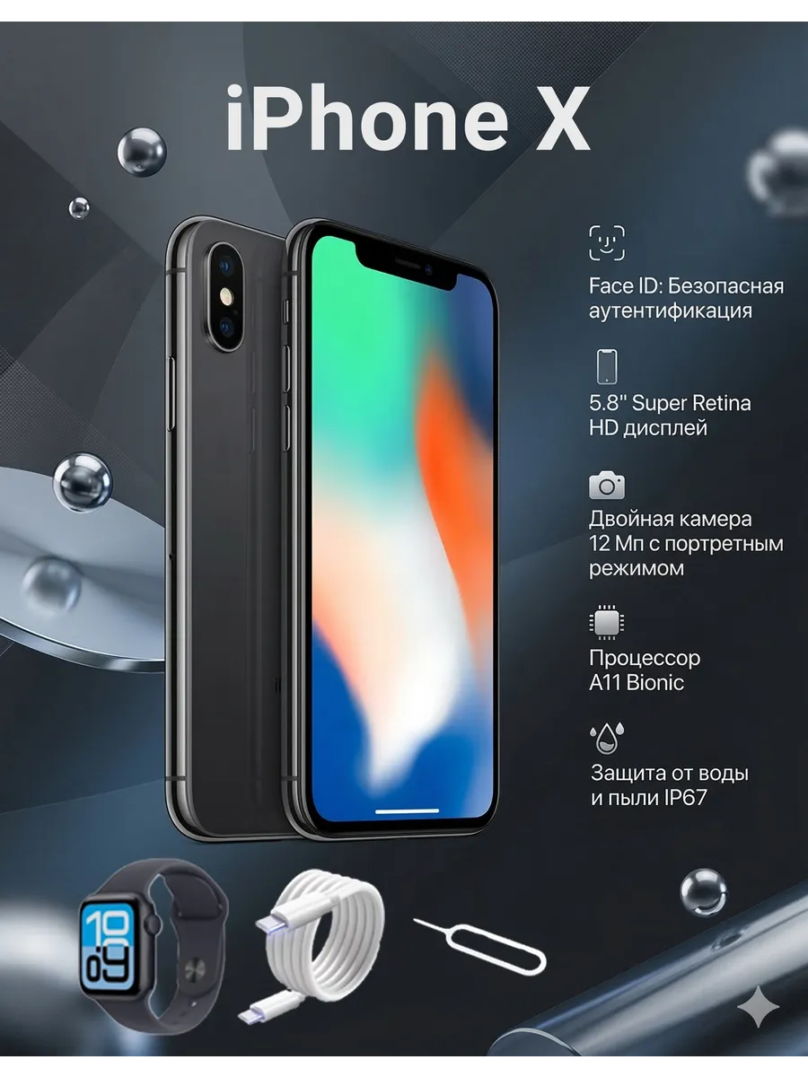 iPhone X 256 ГБ, черный Восстановленный