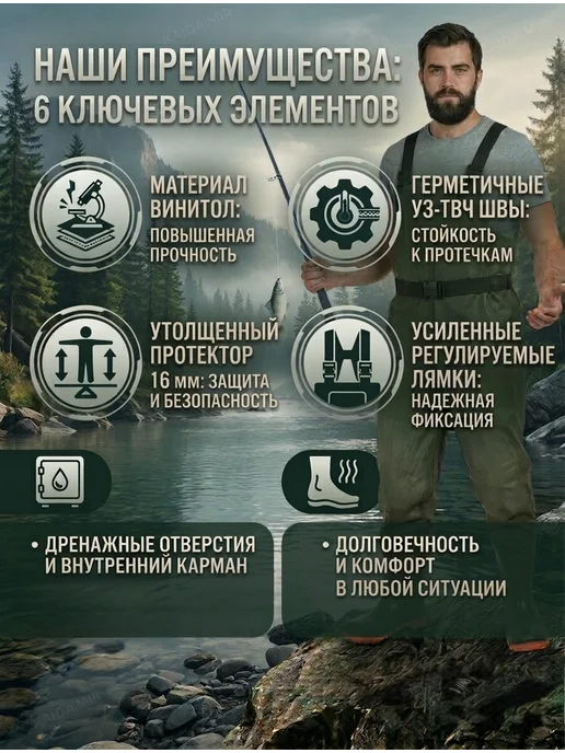 Рыбацский волот для охоты и рыбалки вейдерсы, зеленый, фото 2