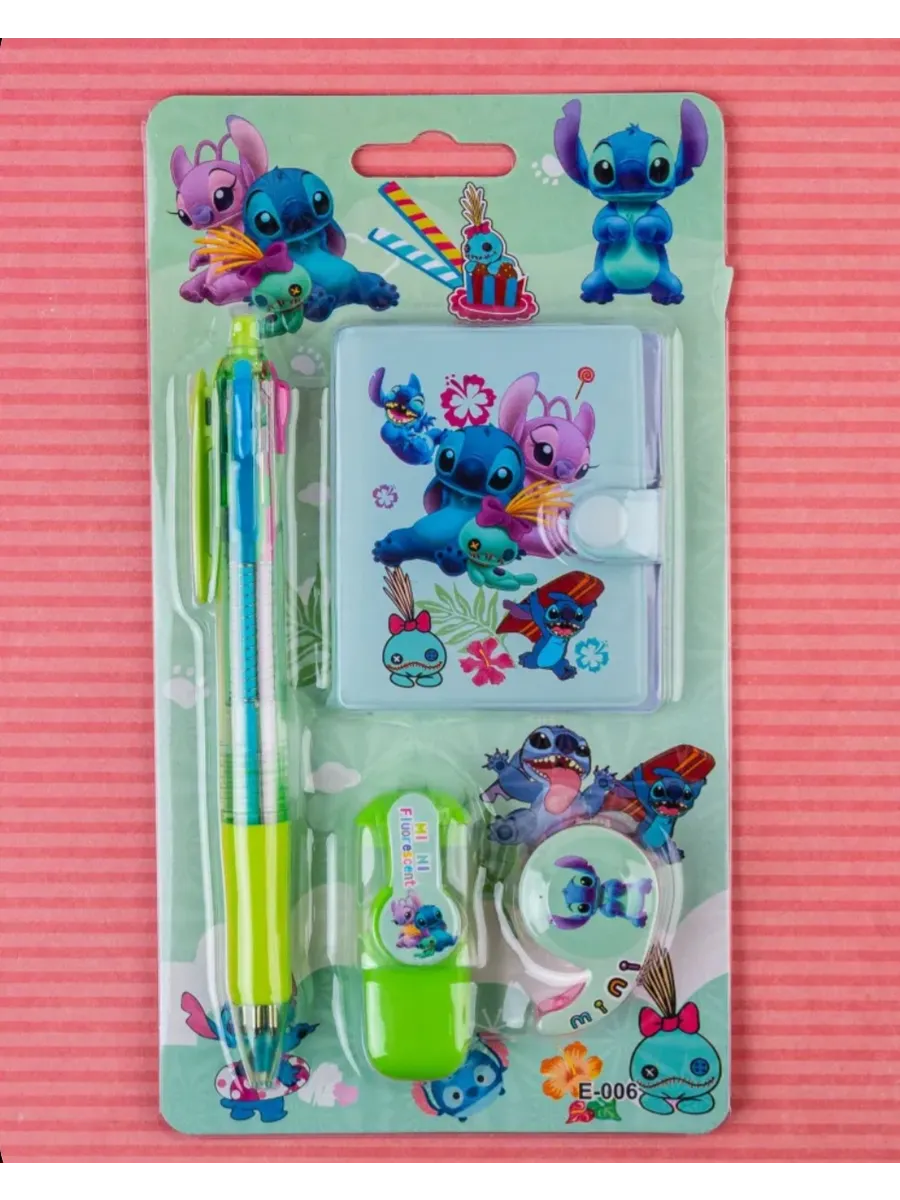 Канцелярский набор супер мини блокнот 4 в 1 Stitch