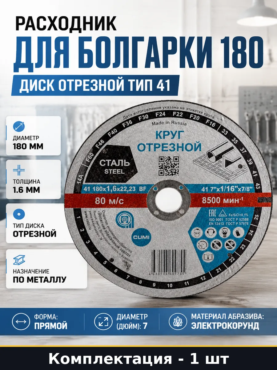 Расходник для болгарки 180 диск отрезной тип 41 1 шт