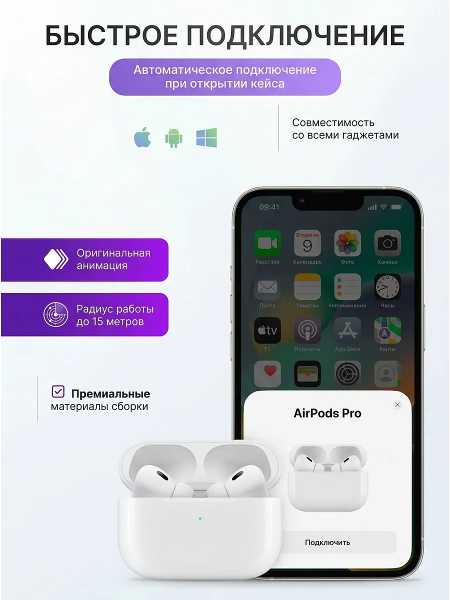 Наушники беспроводные A.Pods PRO 2 для iPhone и Android - фото 3