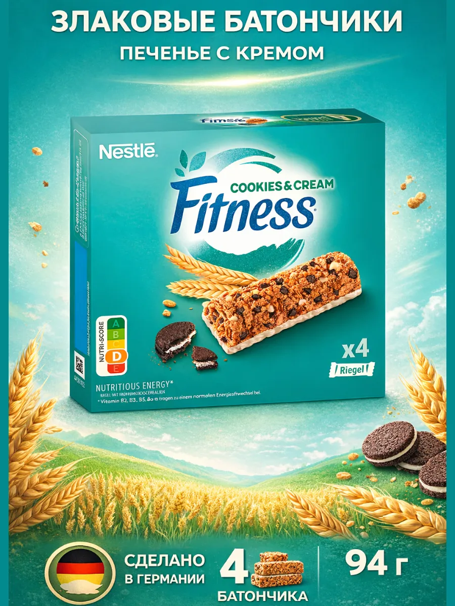 Нестле Fitness Cookies & Cream батончики злаковые 4×23,5 г