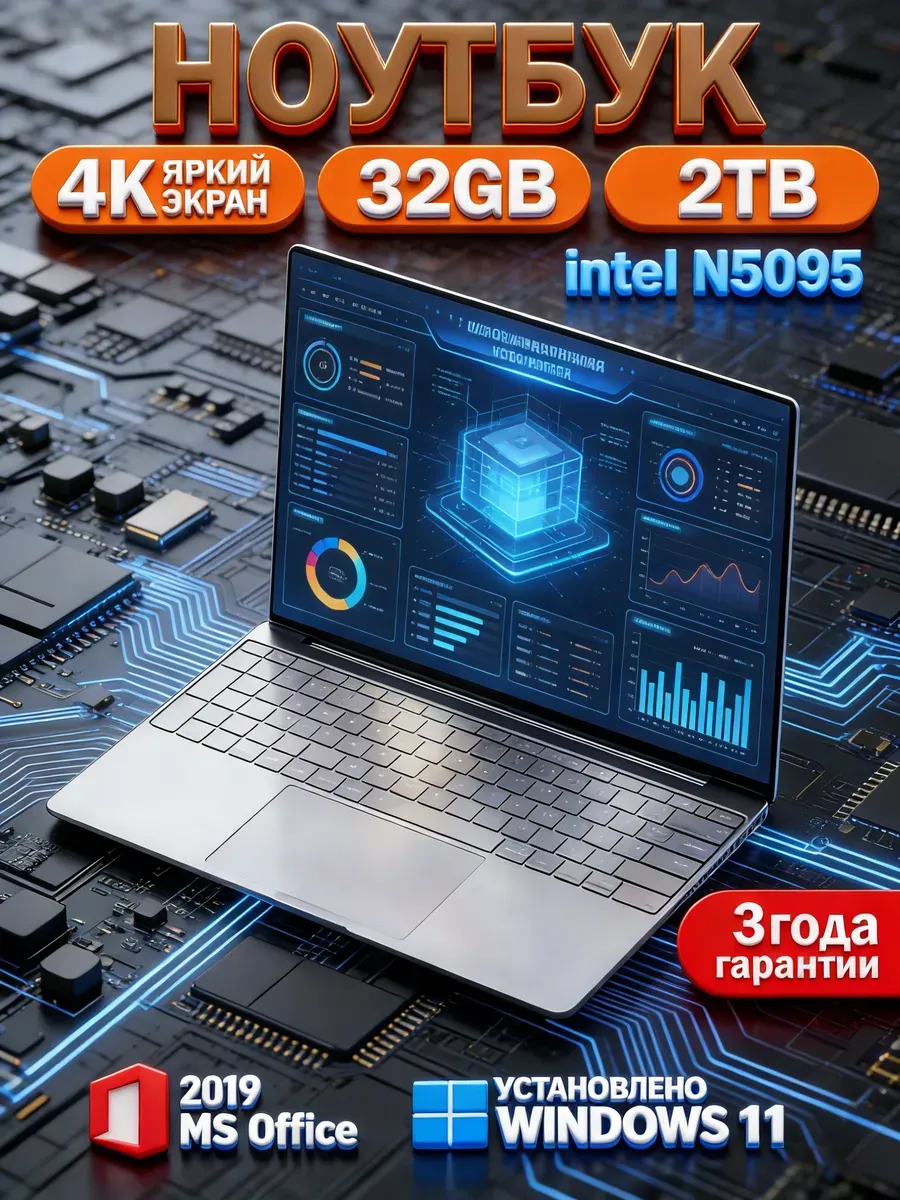 Ноутбук 32ГБ 2TБ Intel Для Работы и Учебы