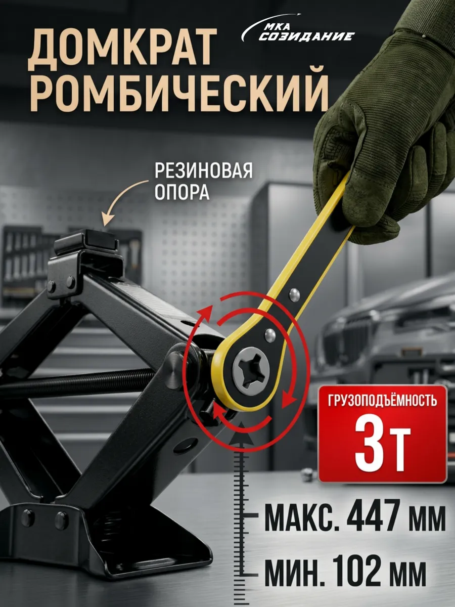 Домкрат автомобильный ромбический с трещоткой