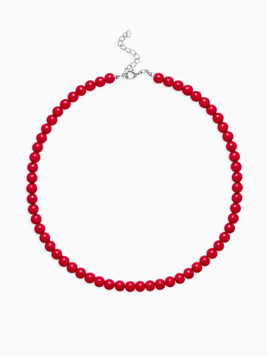 Красные бусы, нить, шар №8, L 43 см