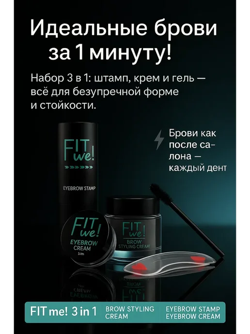 BELLIS Набор для бровей,гель для укладки,краска,трафарет,фиксатор, черный, фото 2