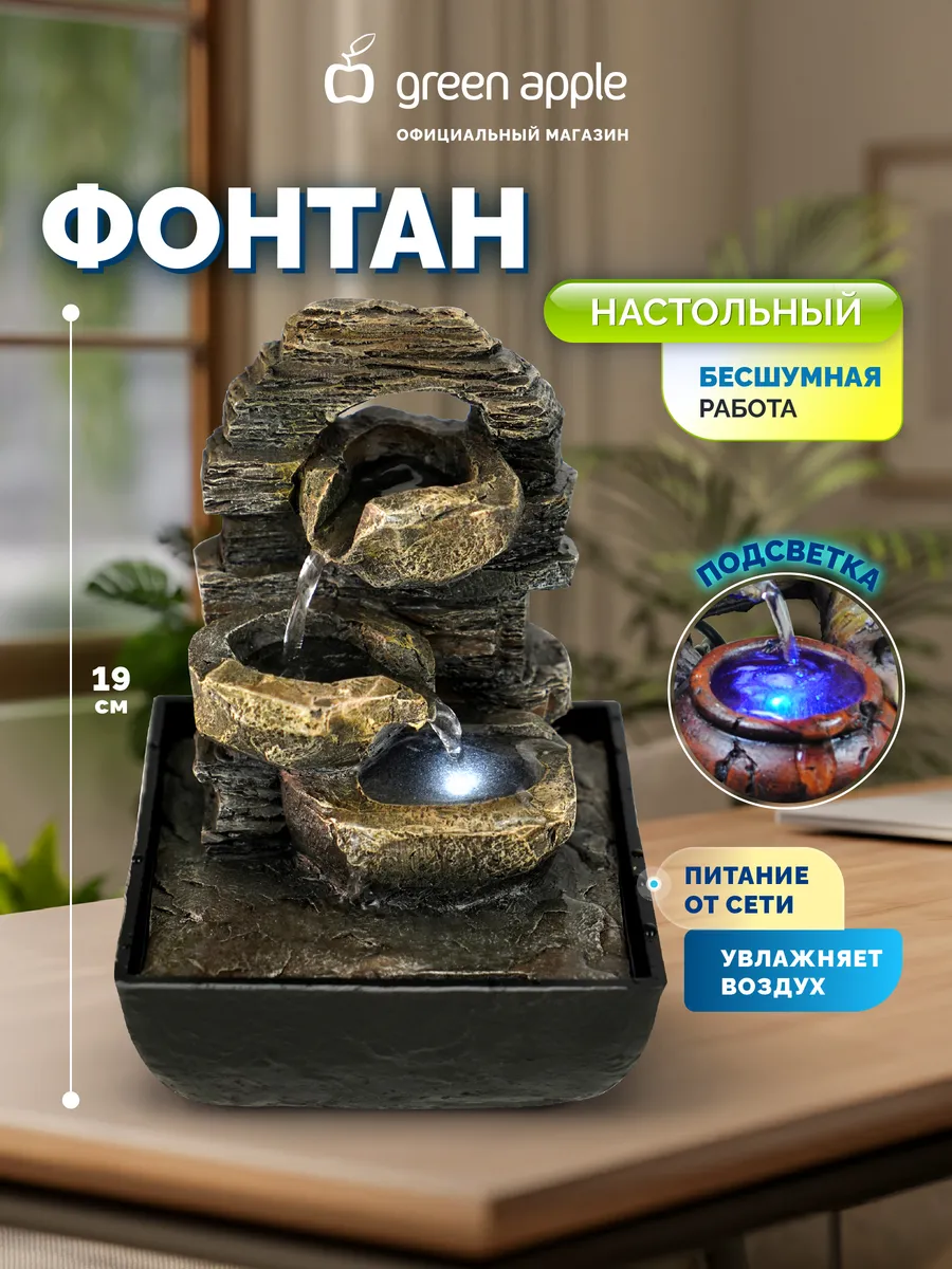 Фонтан садовый с подсветкой Камни 19 см