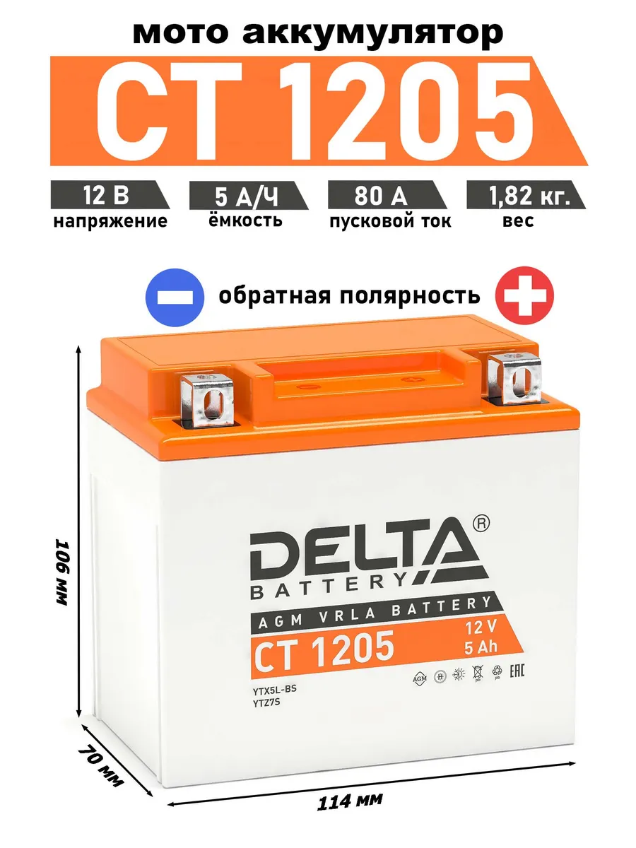 Delta аккумулятор CT 1205 YTX5L-BS, YTZ7S