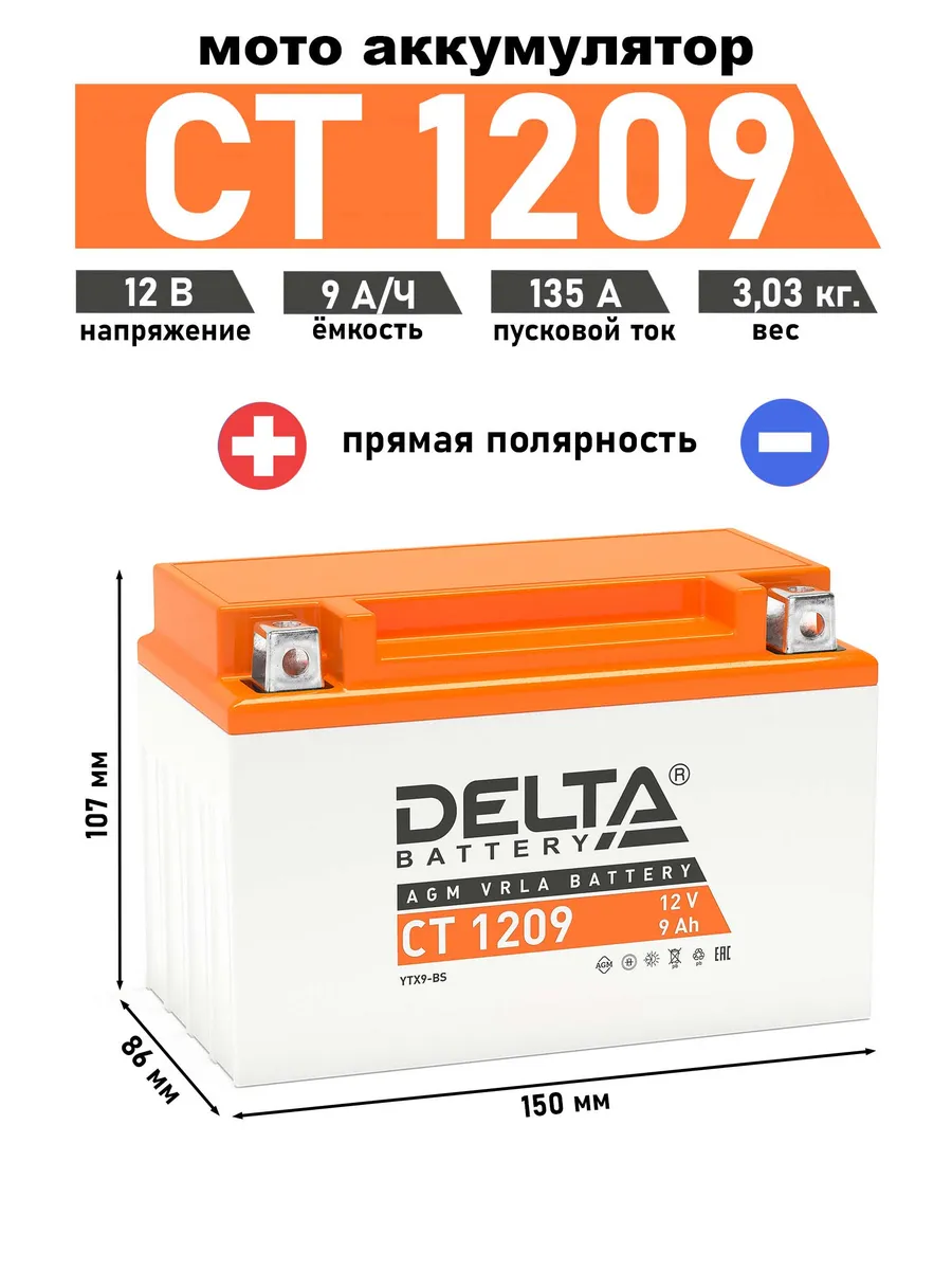 Delta аккумулятор CT 1209 (YTX9-BS)