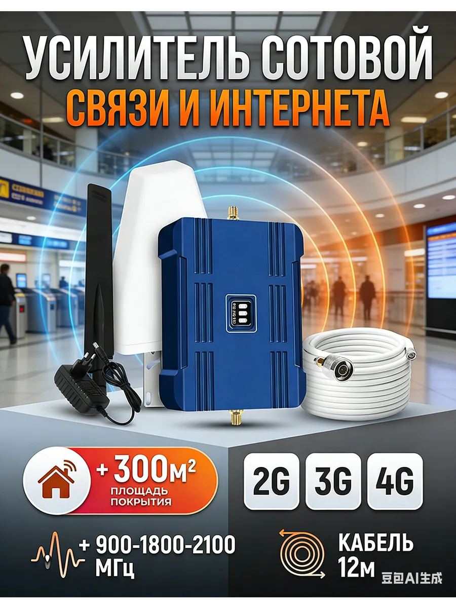 Усилитель сотовой связи 2G/3G/4G (900/1800/2100 МГц)