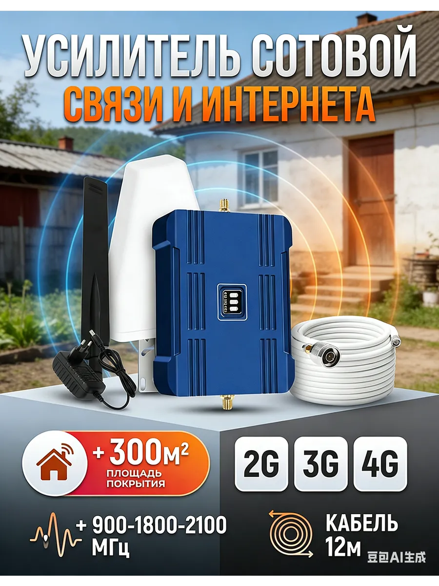 Усилитель сотовой связи 2G/3G/4G (900/1800/2100 МГц)