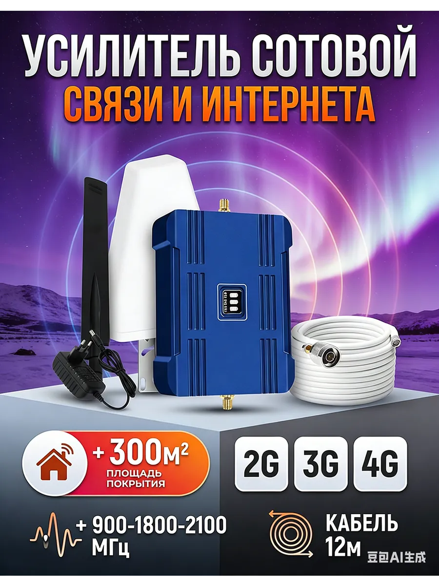 Усилитель сотовой связи и интернета LTE 900-1800-2100 МГц