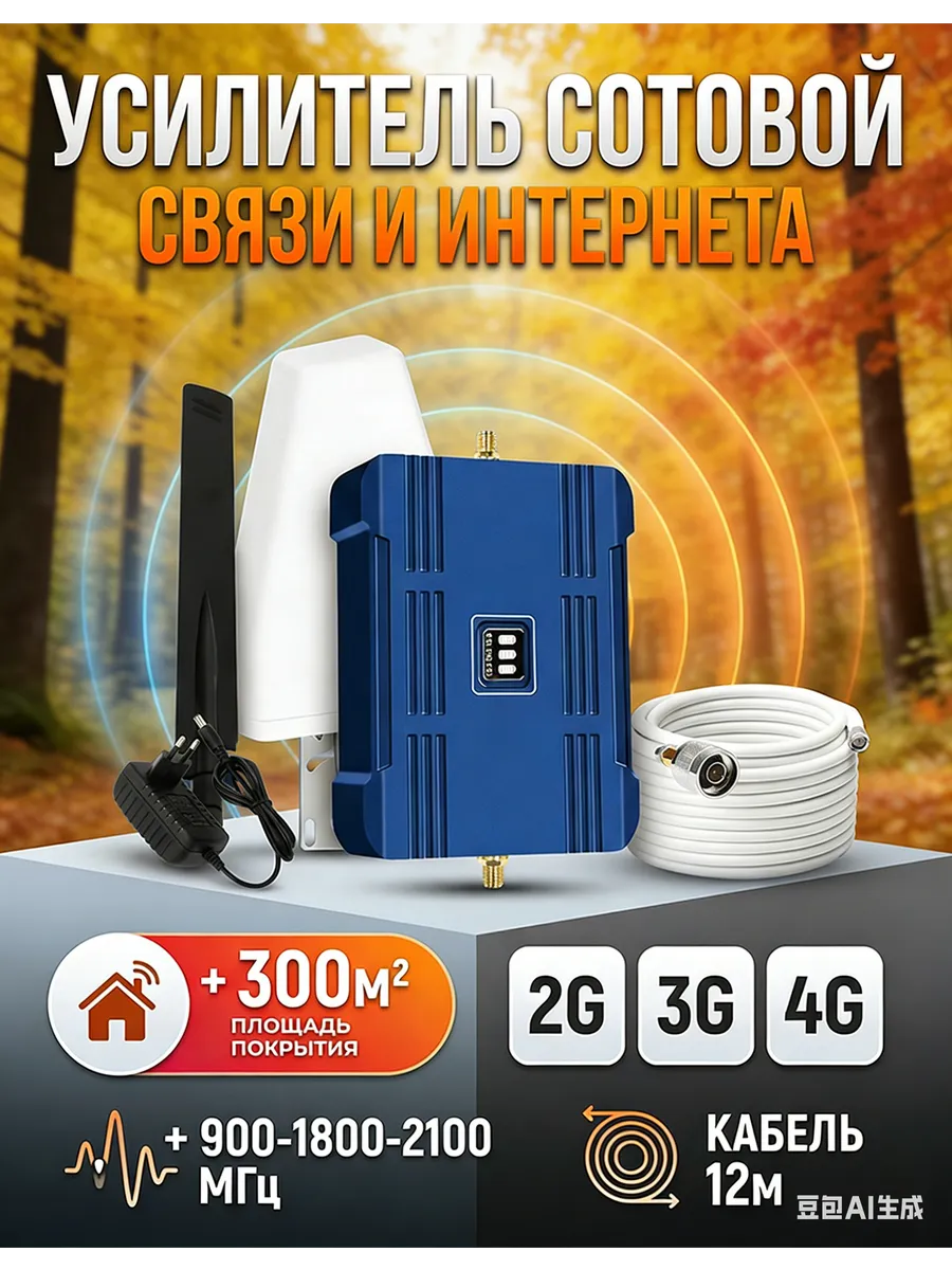 Усилитель сотовой связи 2G 3G 4G (900 1800 2100 МГц)