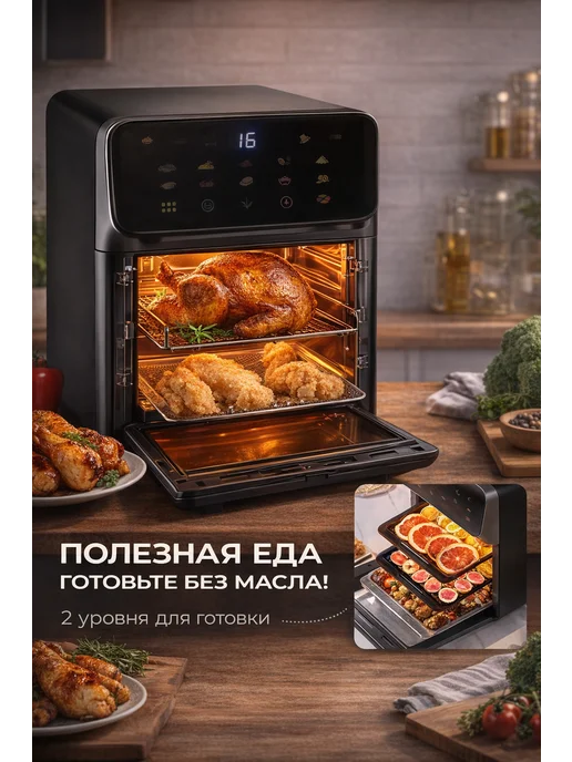 GOODSTORAGE Электрический сенсорный аэрогриль FD-1015B, черный, фото 2