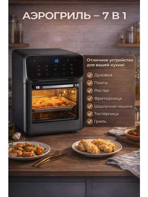 GOODSTORAGE Электрический сенсорный аэрогриль FD-1015B, черный, фото 3
