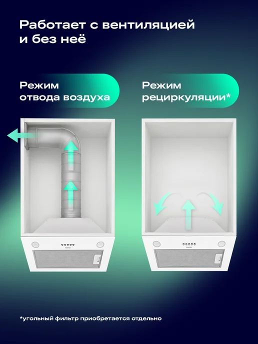 NORD Вытяжка кухонная 60 см встраиваемая FB 6060 W, белая, 6060 Вт, фото 6