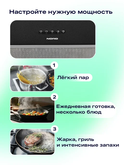 NORD Вытяжка кухонная на 80-90 см встраиваемая FB 9060 B, черная, черный, фото 6