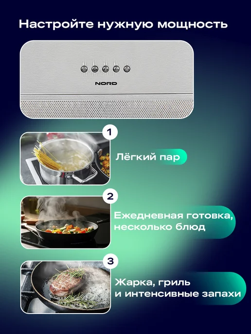 NORD Вытяжка кухонная на 80-90 см встраиваемая FB 9060 B, черная, серый, сталь, фото 7