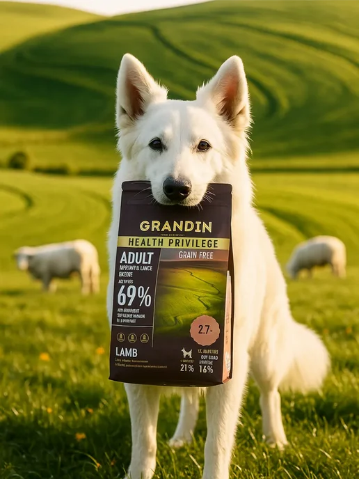 Сухой корм GRANDIN для собак, крупные, средние, ягненок, 2,7 кг