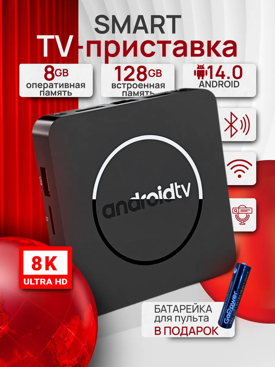 ТВ-приставка Smart TV Box Android 14 с поддержкой 4K и WiFi