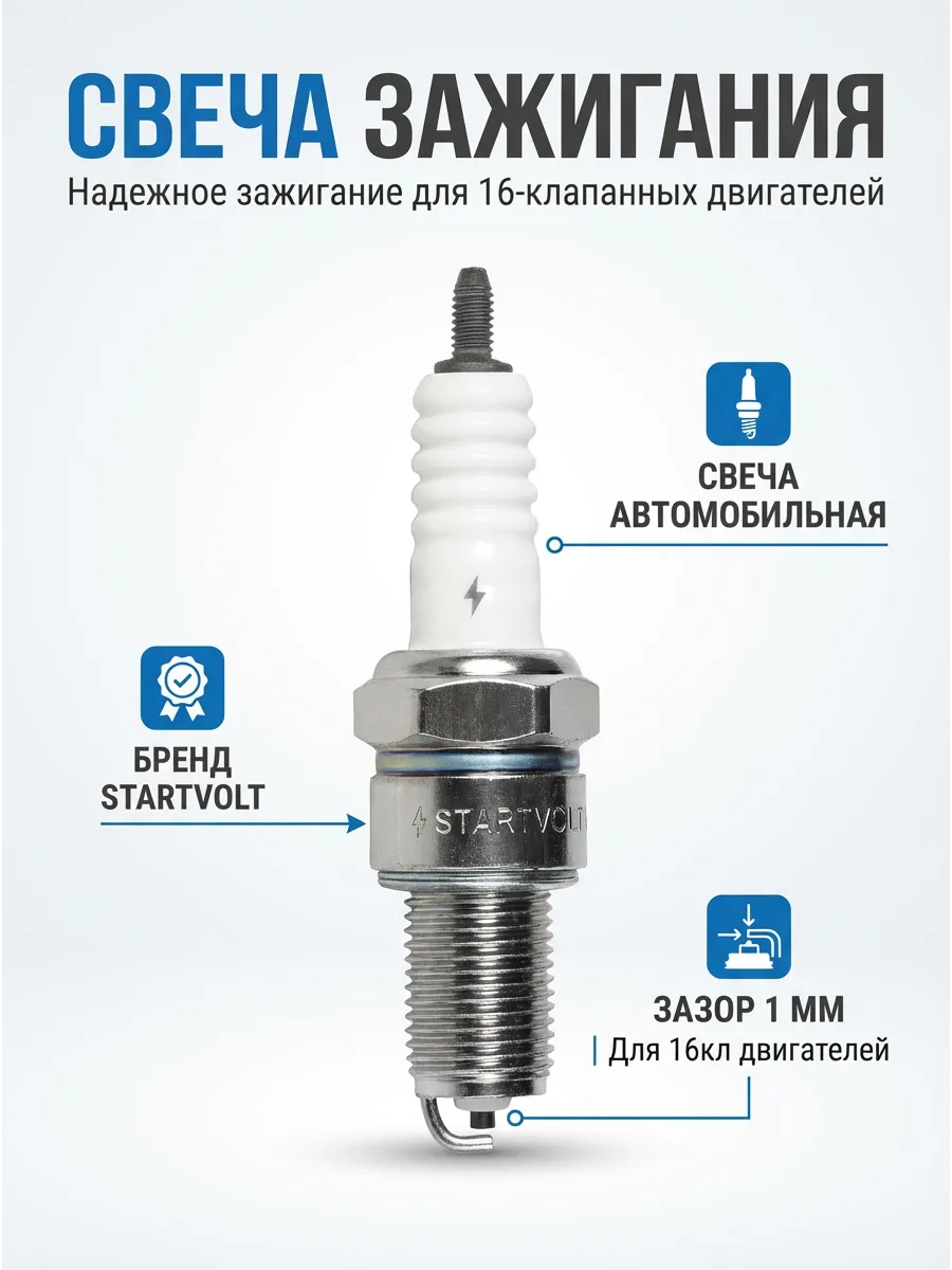 Свечи Ваз 2110-2170,Веста 16кл, Газель (в инд. упак) (зазор 1мм) СтартВОЛЬТ