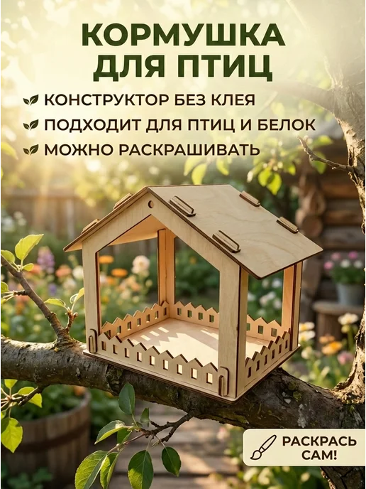 СувенироДар Кормушка для птиц деревянная уличная садовая, бежевый