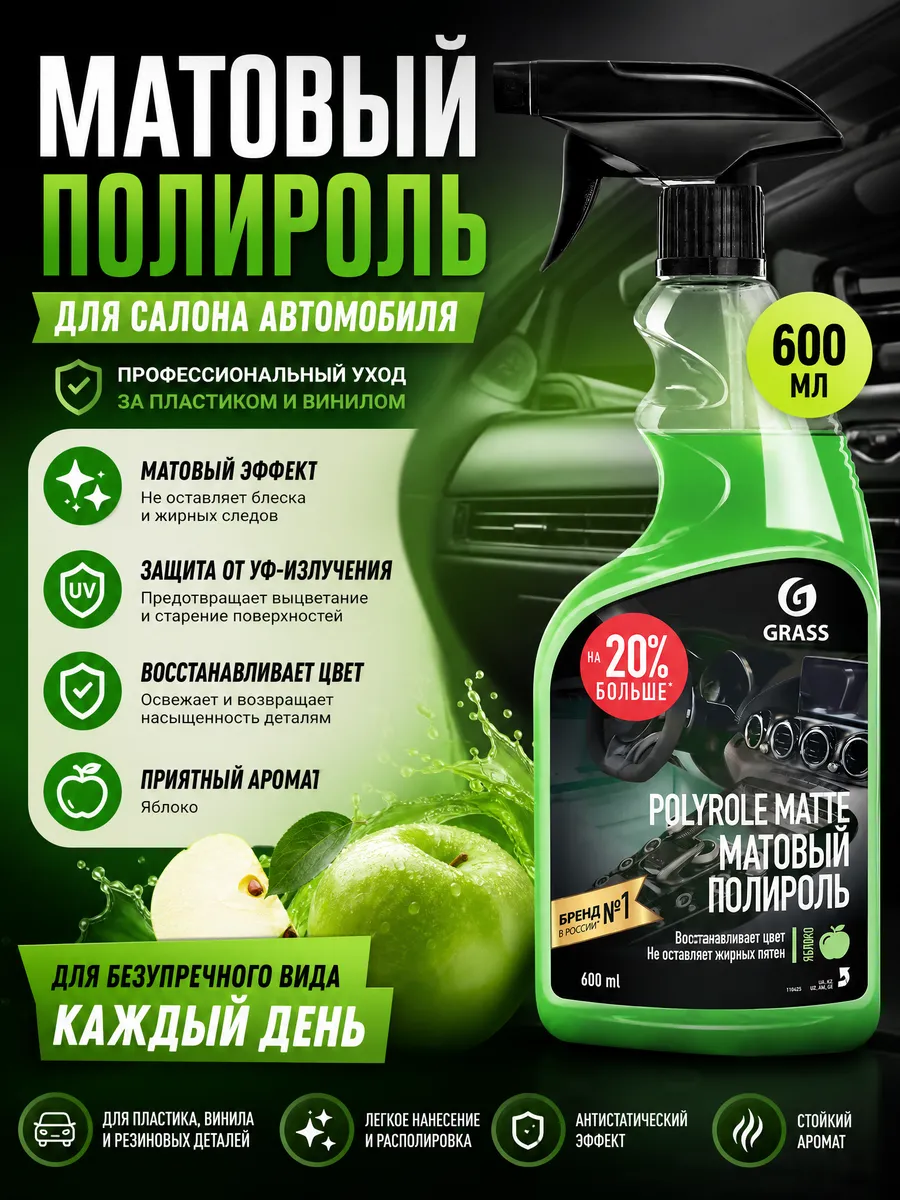 Полироль-очиститель пластика матовый "Polyrole Matte" яблоко