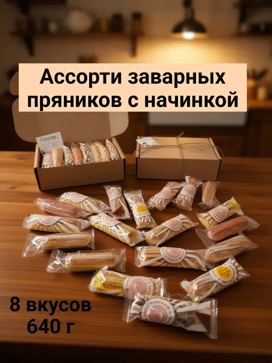 Подарочный набор пряников ассорти 8 вкусов, 640 гр