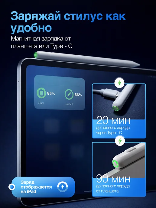 Магнитный стилус Apple Pencil для планшета ios iPad, вариант, фото 3