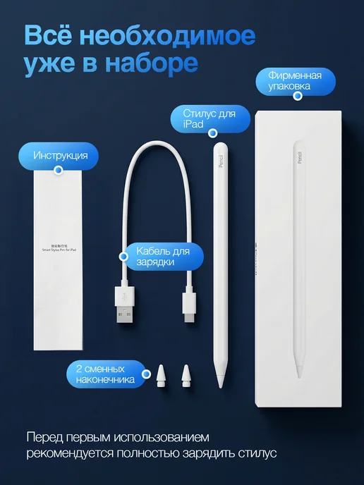 Магнитный стилус Apple Pencil для планшета ios iPad, вариант, фото 7