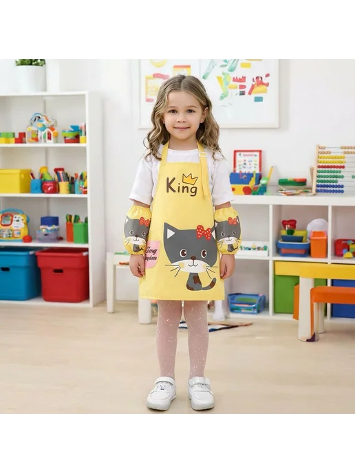 CALABRONE Фартук детский "Котик", 8-10 лет, желтый, желтый, фото 4