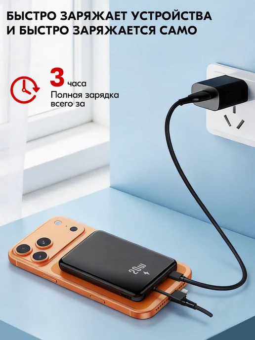 Повербанк 10000mah для телефона внешний аккумулятор, 10000 мАч, фото 8